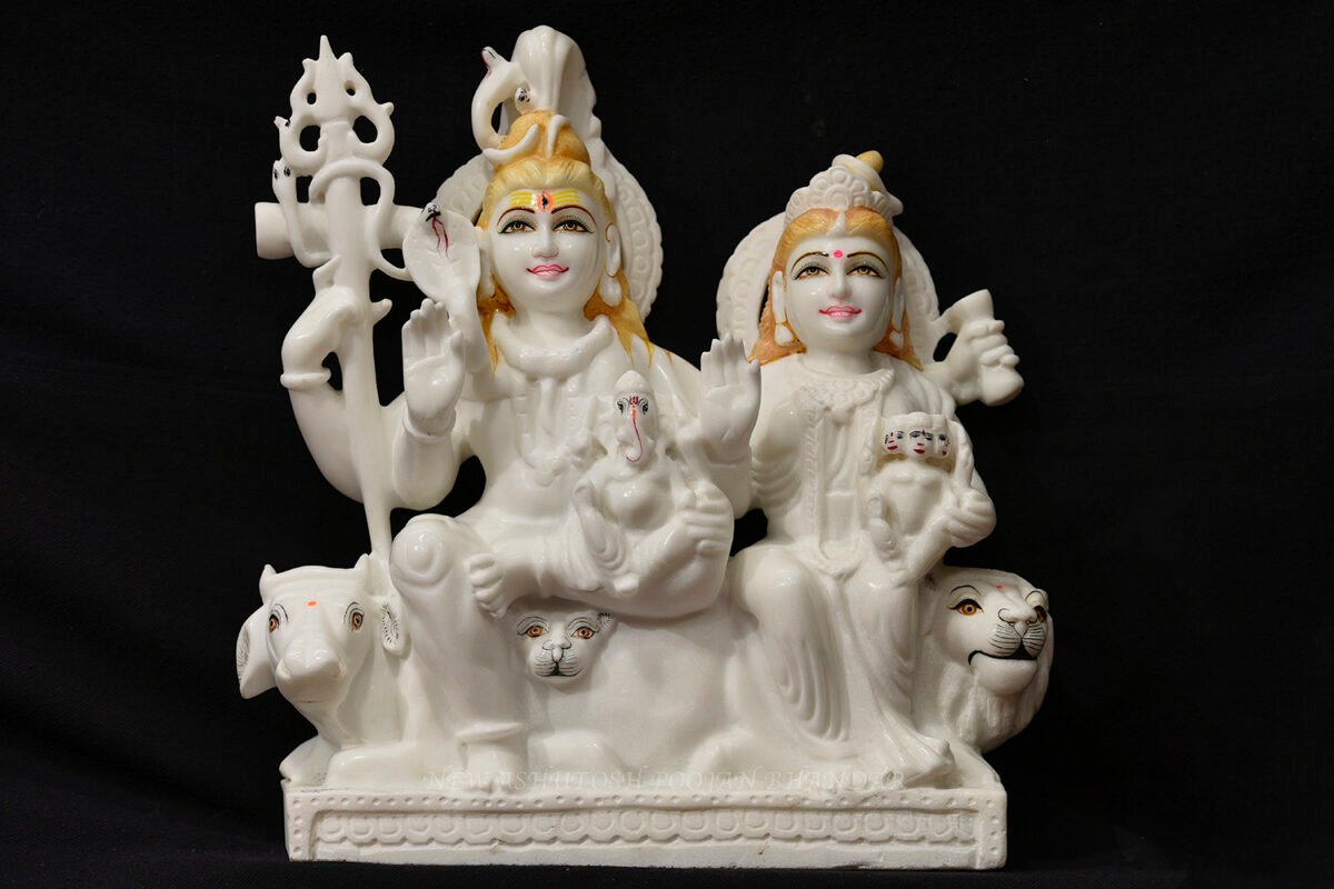 Shree Gauri Shanker Ji | Pure White Marble Murti 15 Inch for Home Temple