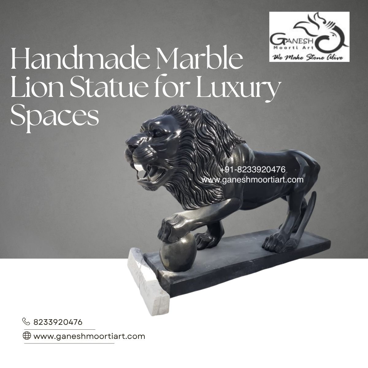 Handmade Marble Lion Statue for Luxury Spaces