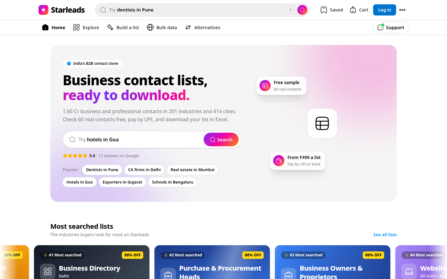 Starleads - B2B contact lists and business leads for India